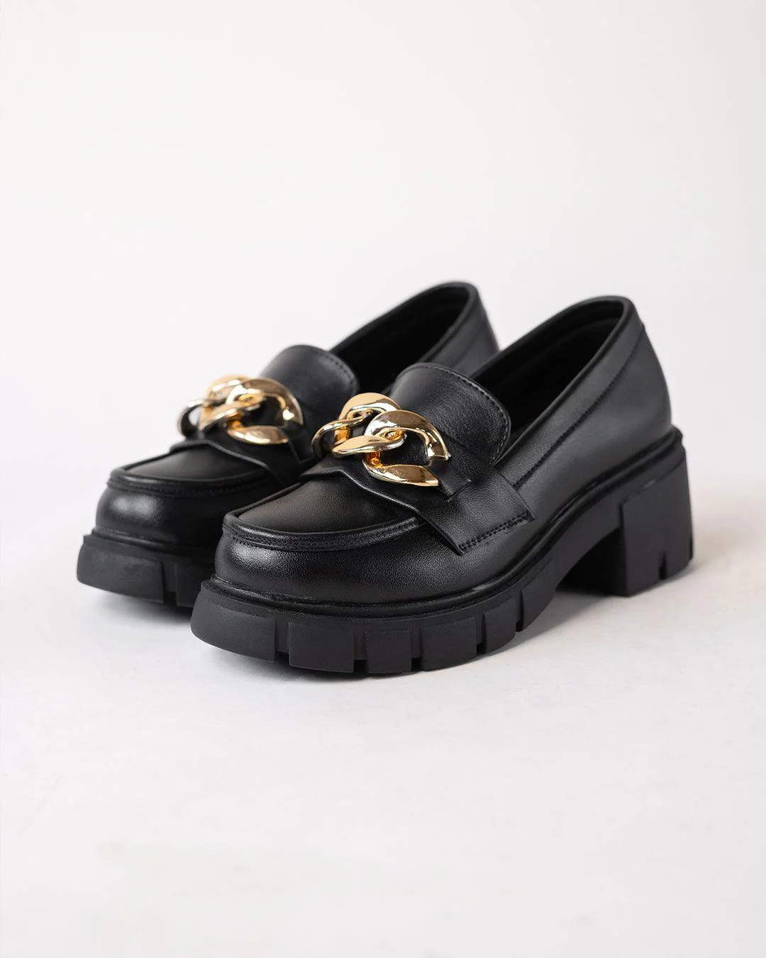Black Chain Detail Chunky Sole Oxfords - Image 6
