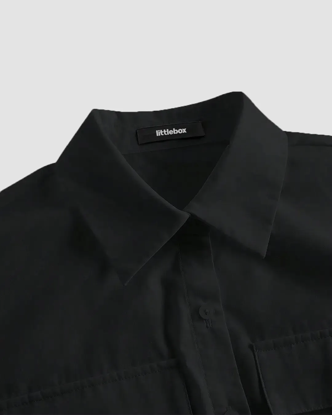 Flap Pocket Drawstring Black Crop Shirt - Image 3