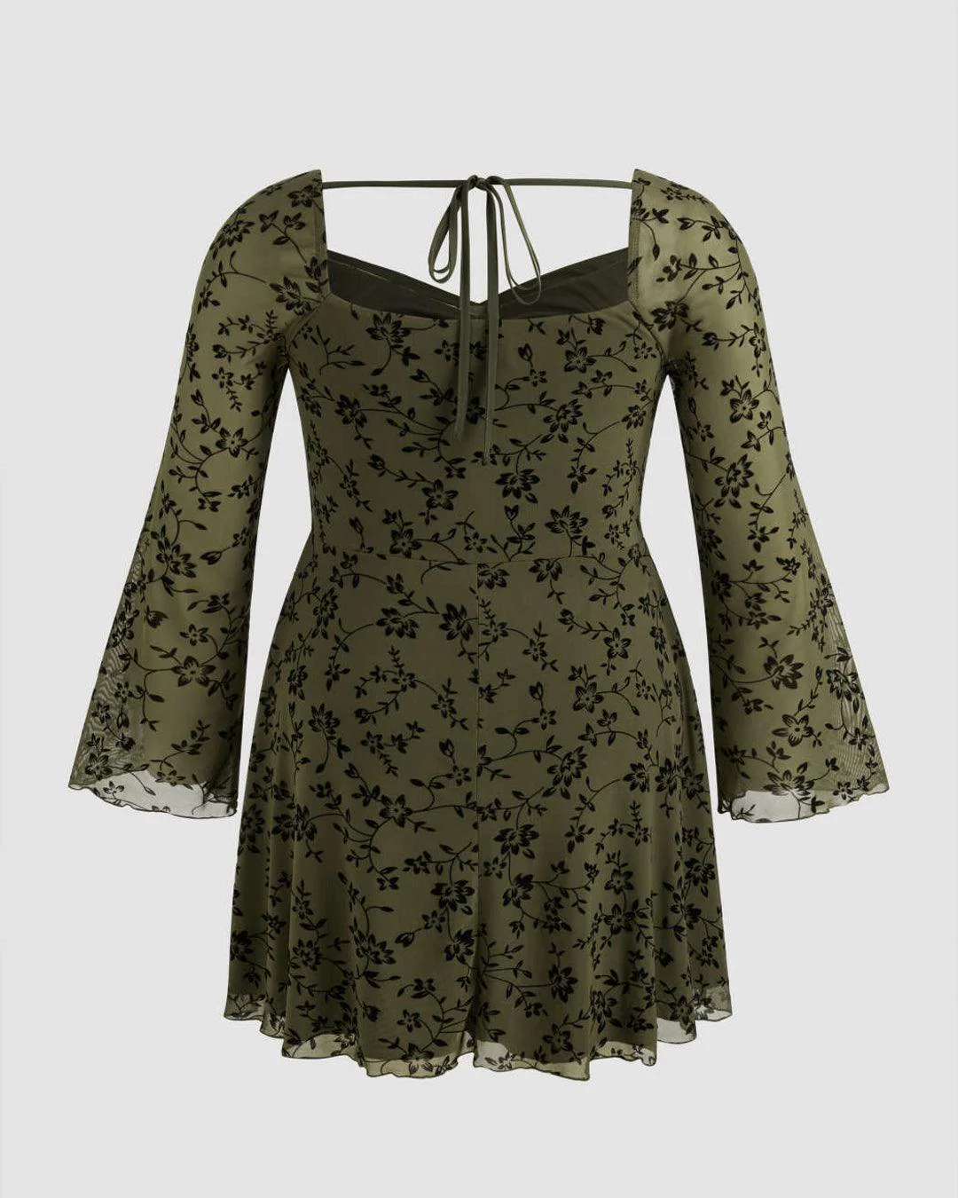 Mesh Sweetheart Neckline Floral Knotted Mini Dress Curve & Plus - Image 4